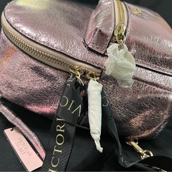 Victoria's Secret Shiny Pink Backpack with Gold Accents - Picture 2 of 2